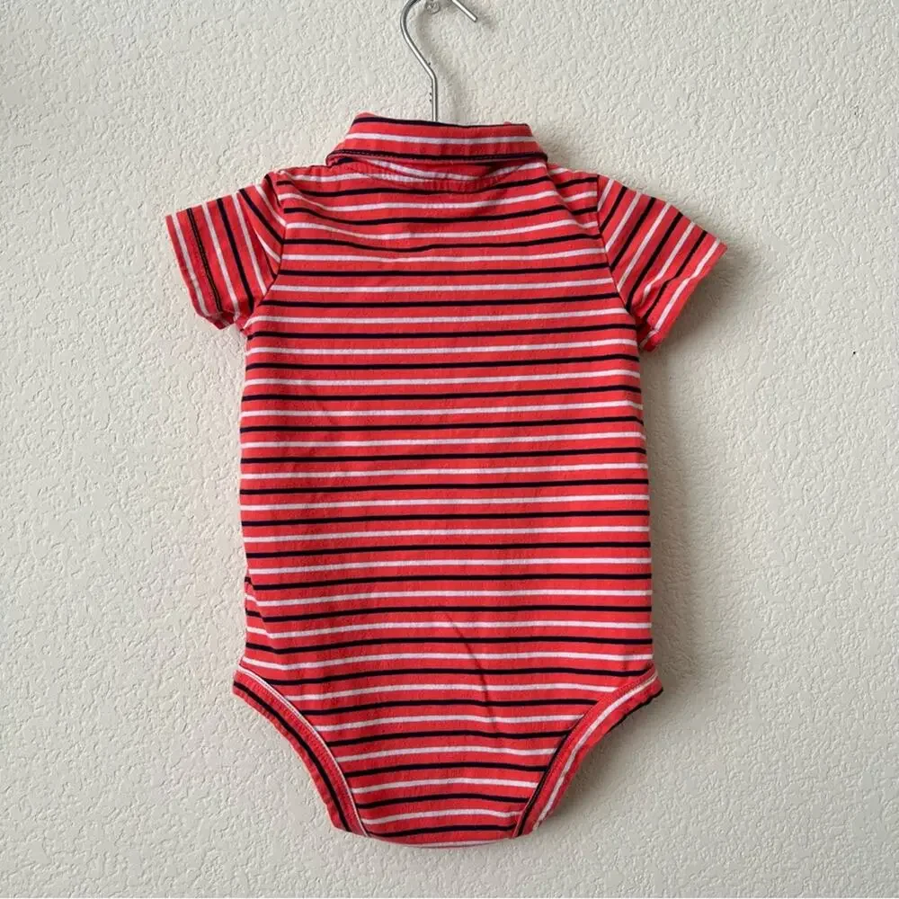 Carter’s striped polo onesie bodysuit short sleeve red orange navy blue white